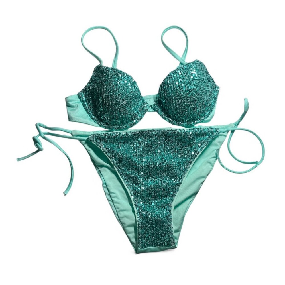 Calzedonia Sequin Aqua Green Bikini Set